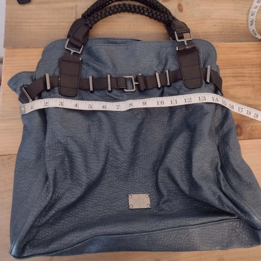 Romeo & Juliet Couture Blue Large Faux Leather Handbag w/ Braided Handle